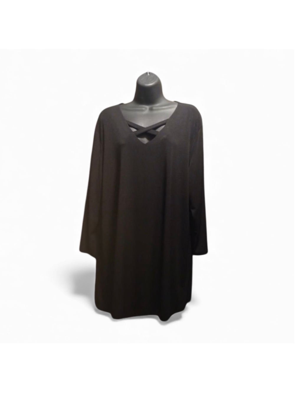 J Lee Women's 2X Plus Size Criss-Cross V-Neck Long Sleeve Tunic Black (JC245)